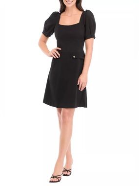 Karl Lagerfeld Black Square-Neck Puff Sleeve Mini Dress